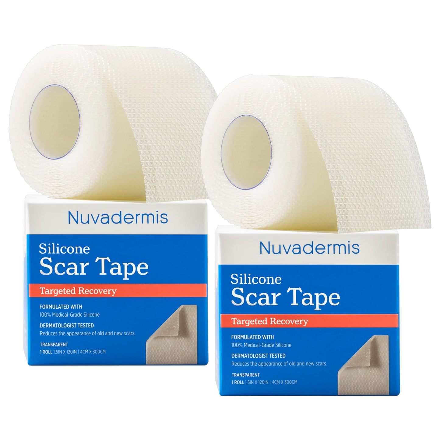 NUVADERMIS Clear Silicone Scar Tape for Surgical Scars - 120" x 1.5" Rolls - Section, Tummy Tuck, Keloid, and Surgical Scars - Reusable Medical Grade Silicone Scar Tape - Pack of 2