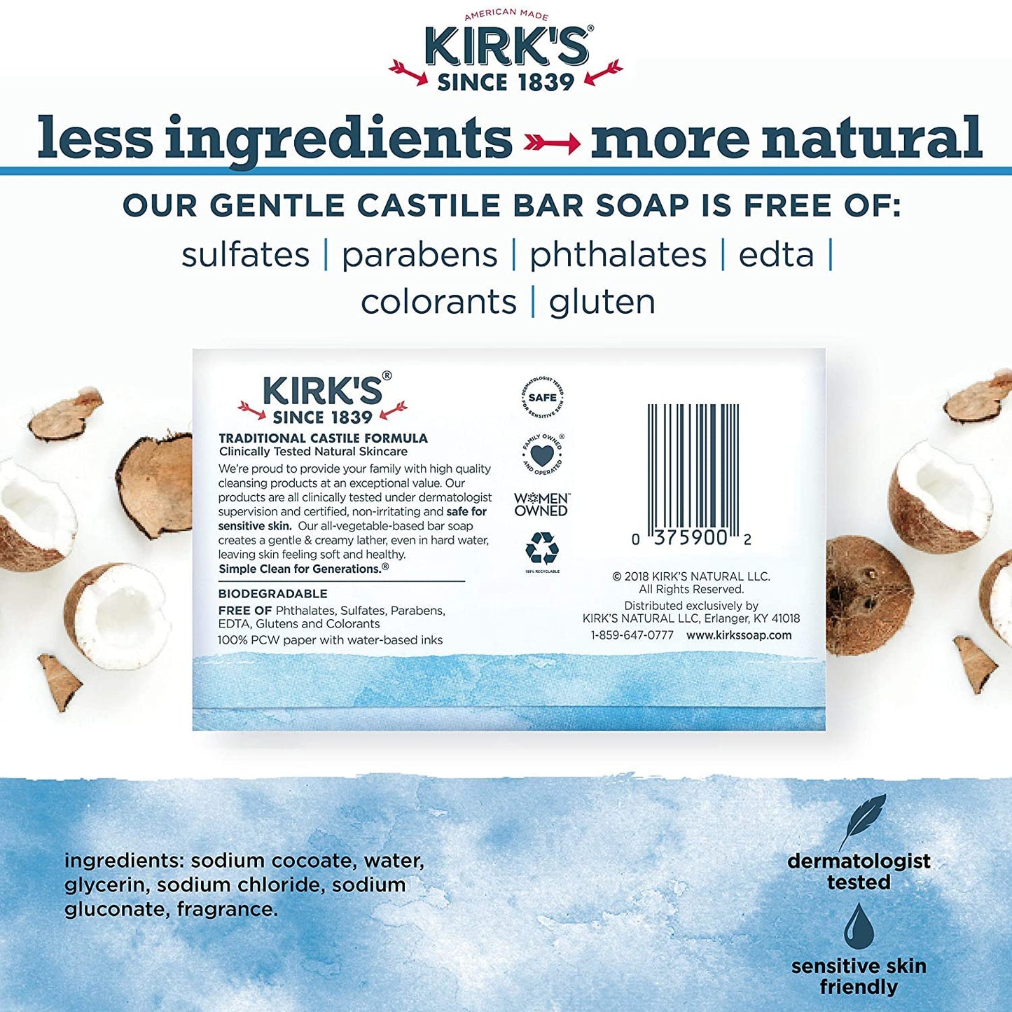 Kirks Natural Original Castile Soap, 4 Ounce - 12 per case.