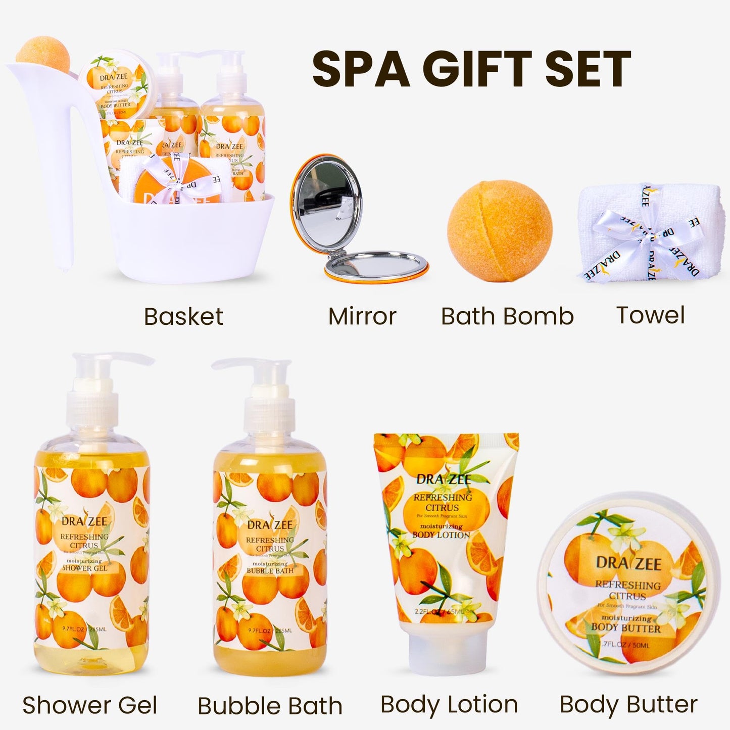Draizee Heel Shoe Spa Gift Basket for Women, 8 Pc Citrus Scented