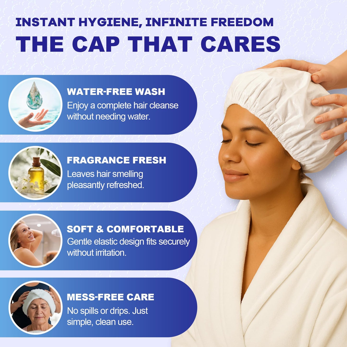 MedVance No Rinse Shampoo Cap | Rinse Free Shower Cap that Shampoos & Conditions | PH Balanced & Hypoallergenic Waterless Hair Wash | 1 Pack