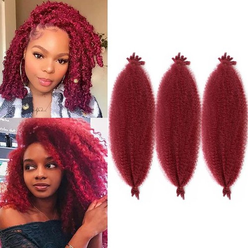 VCEOW 16 inch Pre-Separated Red Springy Afro Twist Hair 3 packs Pre-fluffed Kinky Marley Twist Braiding Hair Burgundy Synthetic Hair Extensions for Bug Spring Twist Butterfly Locs Passion Twist