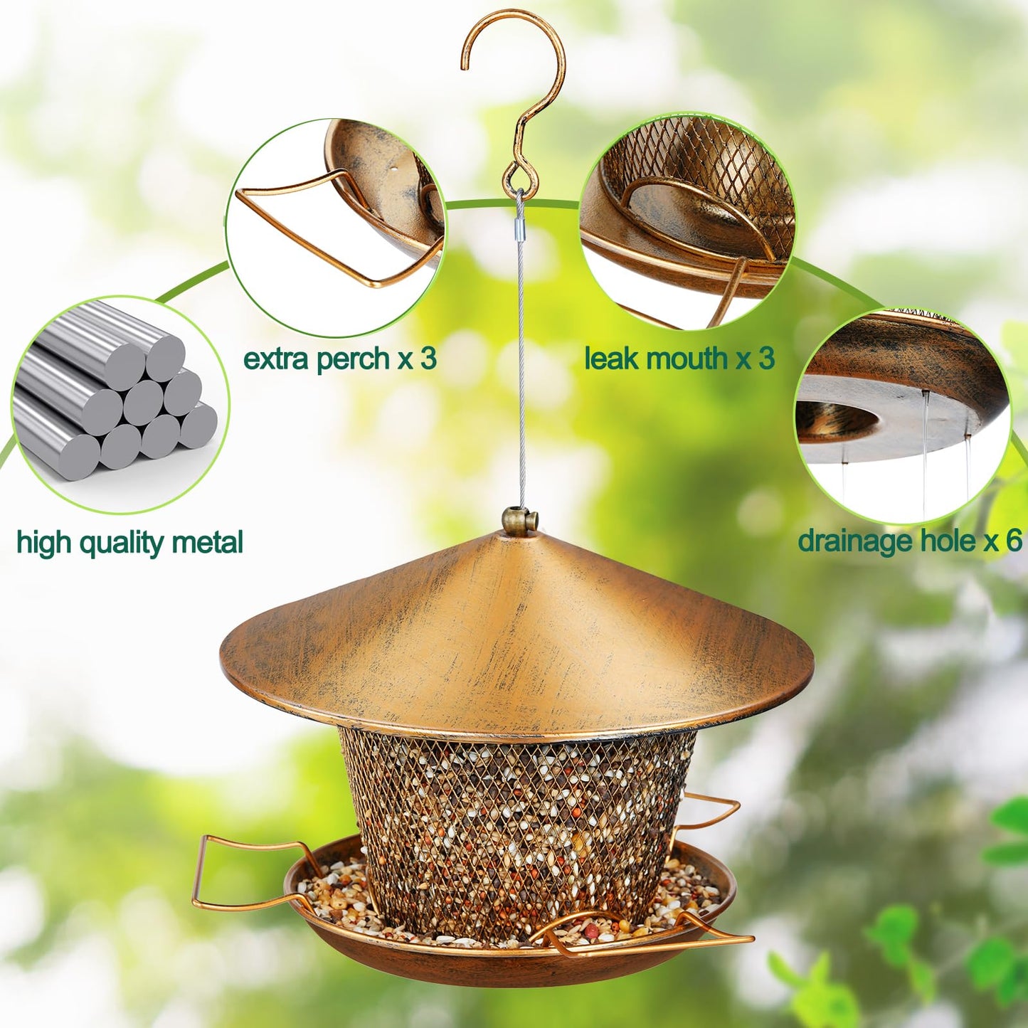 Samhe Bird Feeder for Outdoor Hanging 9.8" Roof 3.5 LBs Seeds Capacity