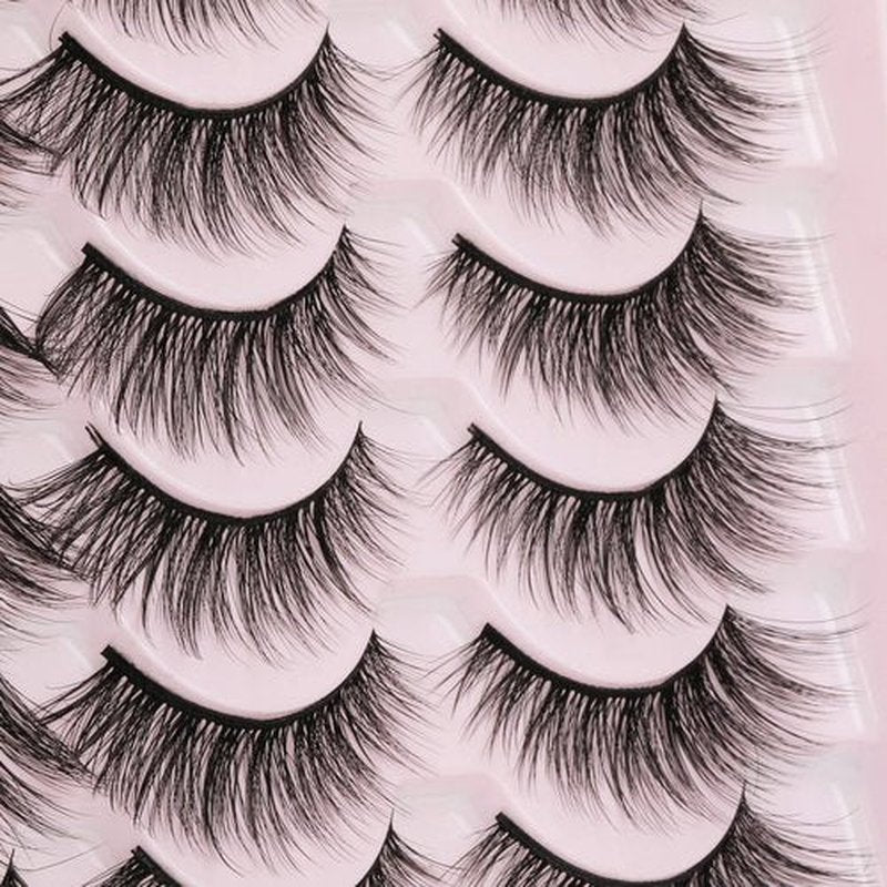JIMIRE False Eyelashes Wispy Cat Eye 3D Fluttery Faux Mink Lashes Thin 16 Pairs Pack Handmade Fluffy Lashes for Soft Natural Look