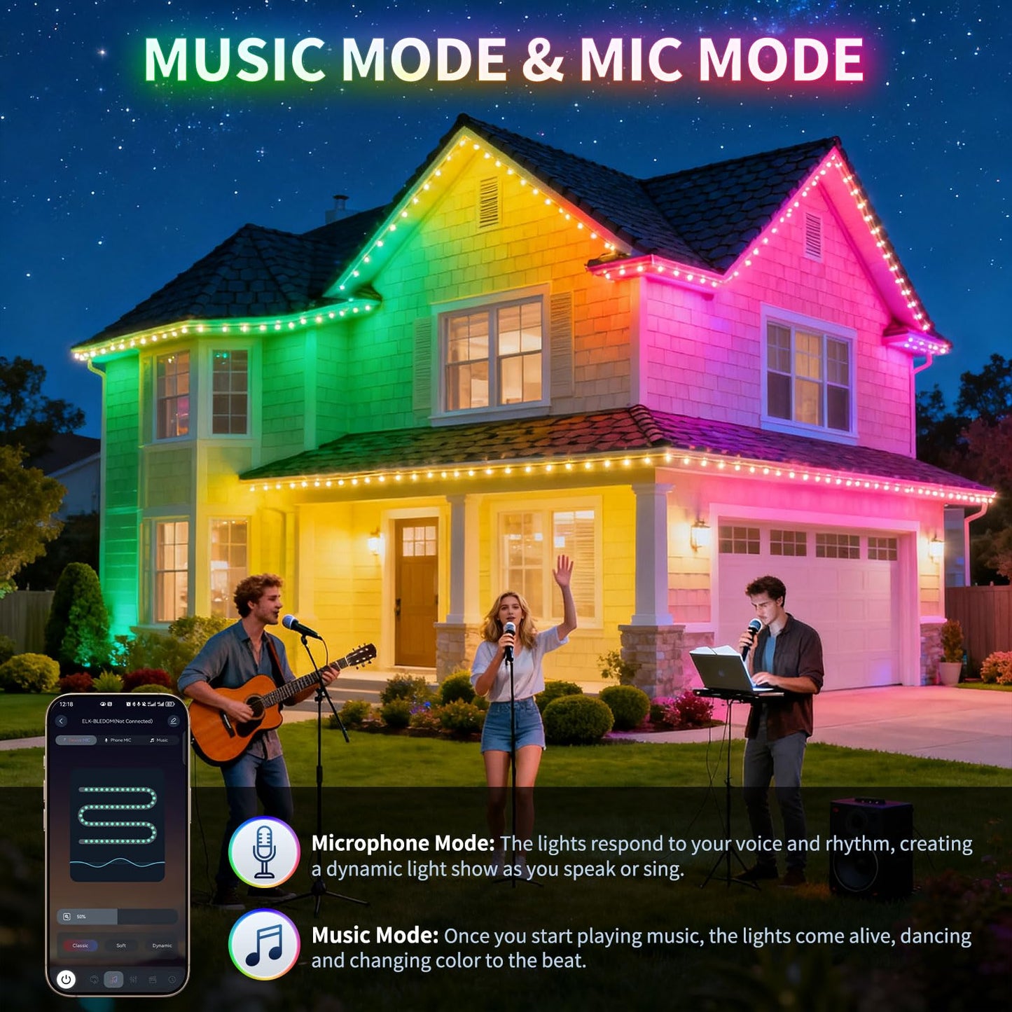 LUMLLSAJI Permanent Outdoor Lights, 200FT RGB Christmas Lights with 100 LED, App/Remote Control, 33 Scene Modes, 216 Lighting Modes, 16 Million DIY Colors,Waterproof for House Roof Lighting