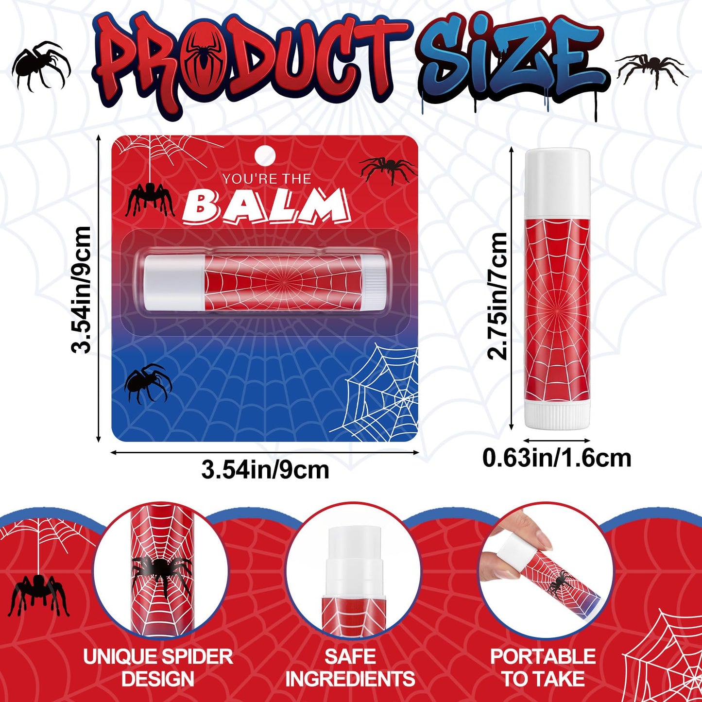 Qunclay 24 Pack Spider Lip Balm Party Favors Bulk Cobweb Themed Mint Lip Balm with Backing Cards, Birthday Goodie Bag Stuffers Summer Halloween Party Supplies for Boys Girls