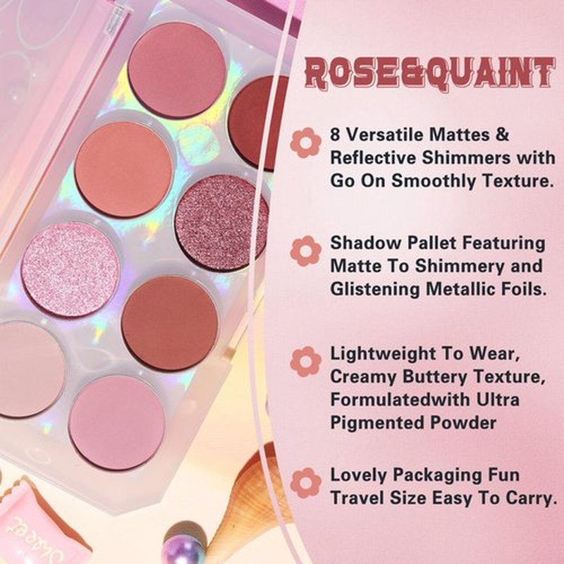 UCANBE Neutral Eyeshadow Makeup Palette, 8 Colors Shimmer Matte Nude Taupe Rose Burgundy Eye Makeup Pallet, Natural Warm Tone High Pigmented Blendable & Buildable Eyes Shadow Kit