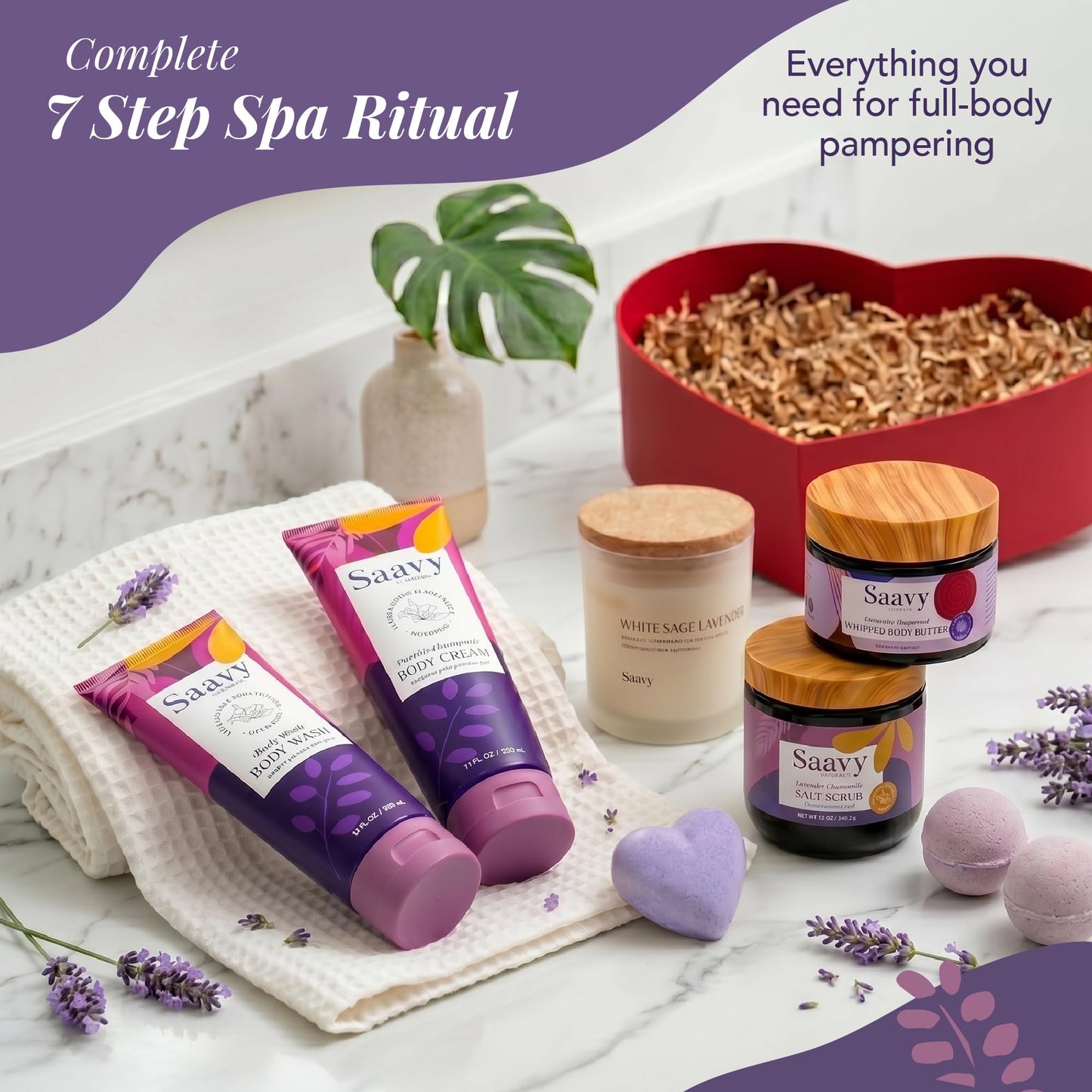 Mom Gifts Set Saavy Naturals - Plant-based Ingredients 9-Piece Spa Gift Set – Body Wash, Scrub & More – , Luxurious Spa Gift Basket for Women & Men –(Mothers Day Gifts – Lavender Chamomile)
