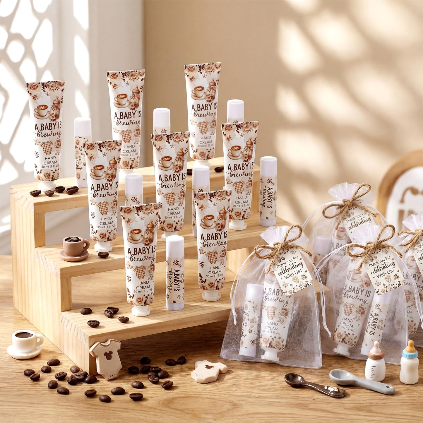 Swiffen 48 Sets a Baby Is Brewing Baby Shower Favors for Guests Coffee Babies Shower Gift Hand Cream and Lip Balm Bulk Thank You Souvenir for Pregnancy Diaper Party Supplies Gender Reveal Games Prizes