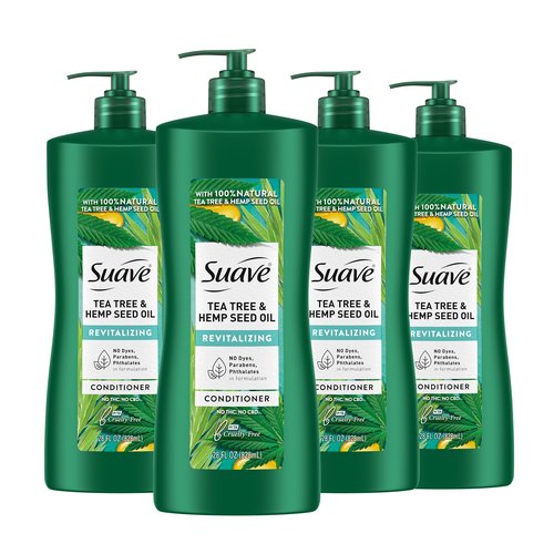 Suave Natural Tea Tree & Hemp Seed Oil Conditioner, Revitalizing and purifing Hair & Scalp, No Parabens, No Phthalates, 28 oz Pack of 4