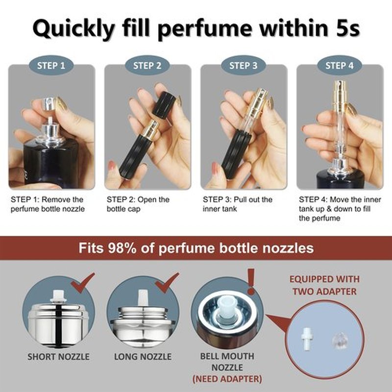 Fiwecos Perfume Travel Refillable Bottle Cologne Portable Atomizer Fragrance Scent Sprayer Pump Fill from Bottom Mini Pocket Size 5ml for Travel Essentials & Best Gift (Silver)