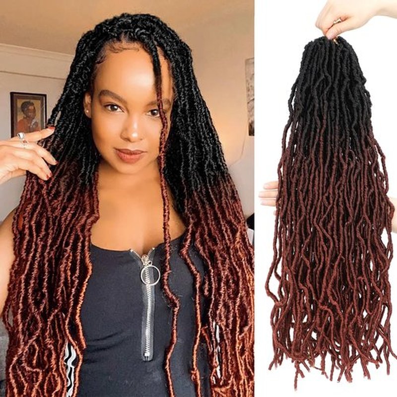 Ginger Faux Locs Crochet Hair with Dark Roots 22 Inch 7 Packs OT350 Soft Locs Crochet Hair for Black Women Pre Looped Crochet Locs Butterfly Loc Braid Hair(22inch,7packs,OT350)