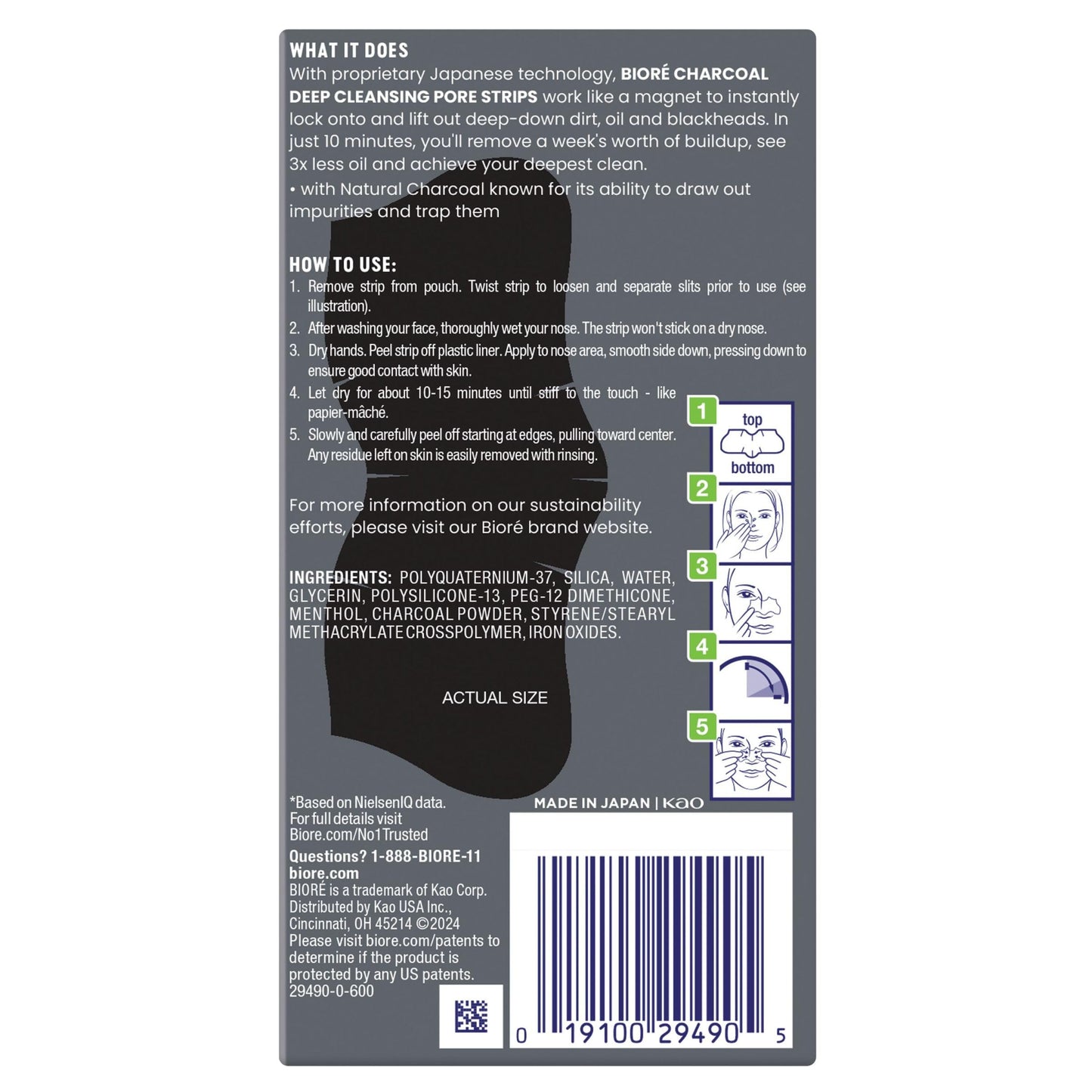 Biore Men's Charcoal Deep Cleansing Pore Strips, Blackhead Remover, 18 Ct
