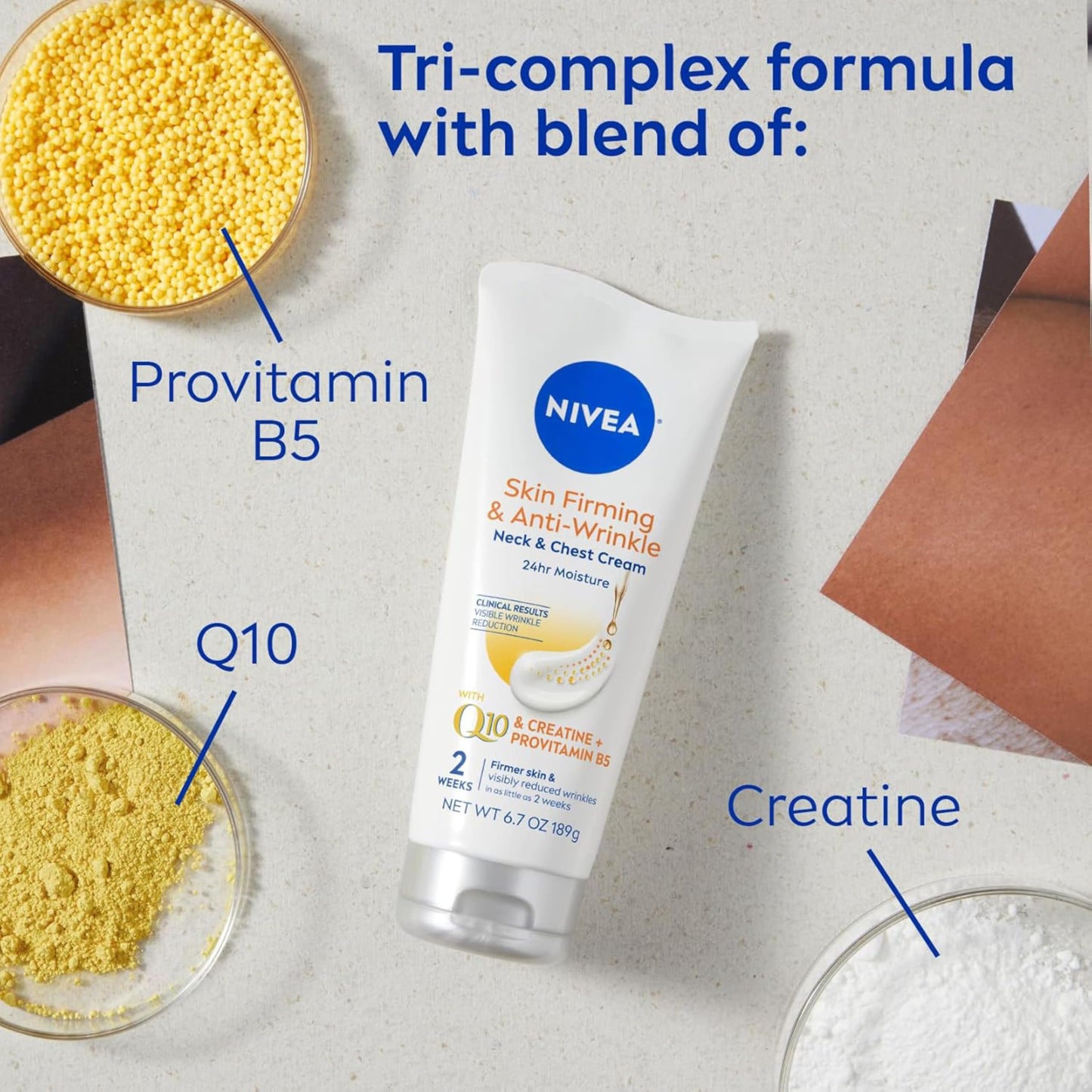 NIVEA Skin Firming & Anti Wrinkle Neck & Chest Cream with Coenzyme Q10,Creatine and Provitamin B5,Skin Firming Cream Reduces the Look of Fine Lines and Wrinkles,6.7 Oz Tube,(Pack of 2)