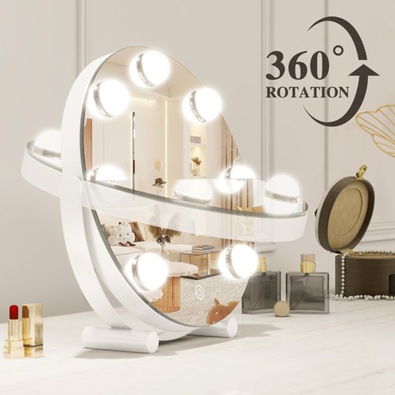 ROLOVE Vanity Mirror with Lights, 12 Inch Hollywood Mirror with Lights for Makeup Desk, LED Makeup Mirror with 7 Dimmable Bulbs for Bedroom Tabletop, Smart Touch Dimmable 3 Modes, 360° Rotation