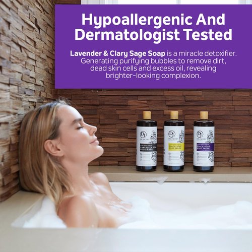 Dr Jacobs Naturals Authentic African Black Liquid Soap with Lavender & Sage Scent | All-In-One Face Wash, Sensitive Skin Body Wash, Shampoo, Shaving Soap | Moisturizing and Nourishing Formula 16oz 2pk