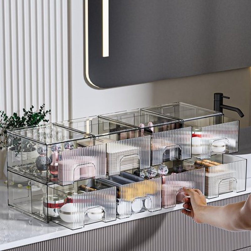 ZJIAI 8 Pack Clear Stackable Storage Drawer, Acrylic Drawer, Cosmetic Organizer, Plastic Organizer for Dresser, Under, Kitchen Cabinet, Pantry, Home Organization and Storage