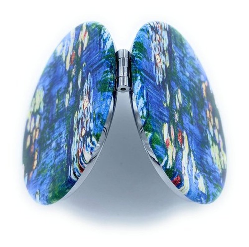Aeisage Small Handbag Mirror Compact Mirror for Girls Purse Mirror Folding Pu Leather Floral Mirror Compact Claude Monet Water Lilies Unique Gift for Sister