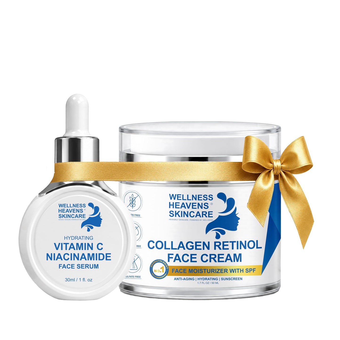 Anti-Aging Face Serum and Moisturizer Set - Skin Brightening Serum and Cream Duo - Dark Spot Correcting Serum and Moisturizer Bundle - Glass Skin Set - Moisturizing SPF Sunscreen for Face - Skincare