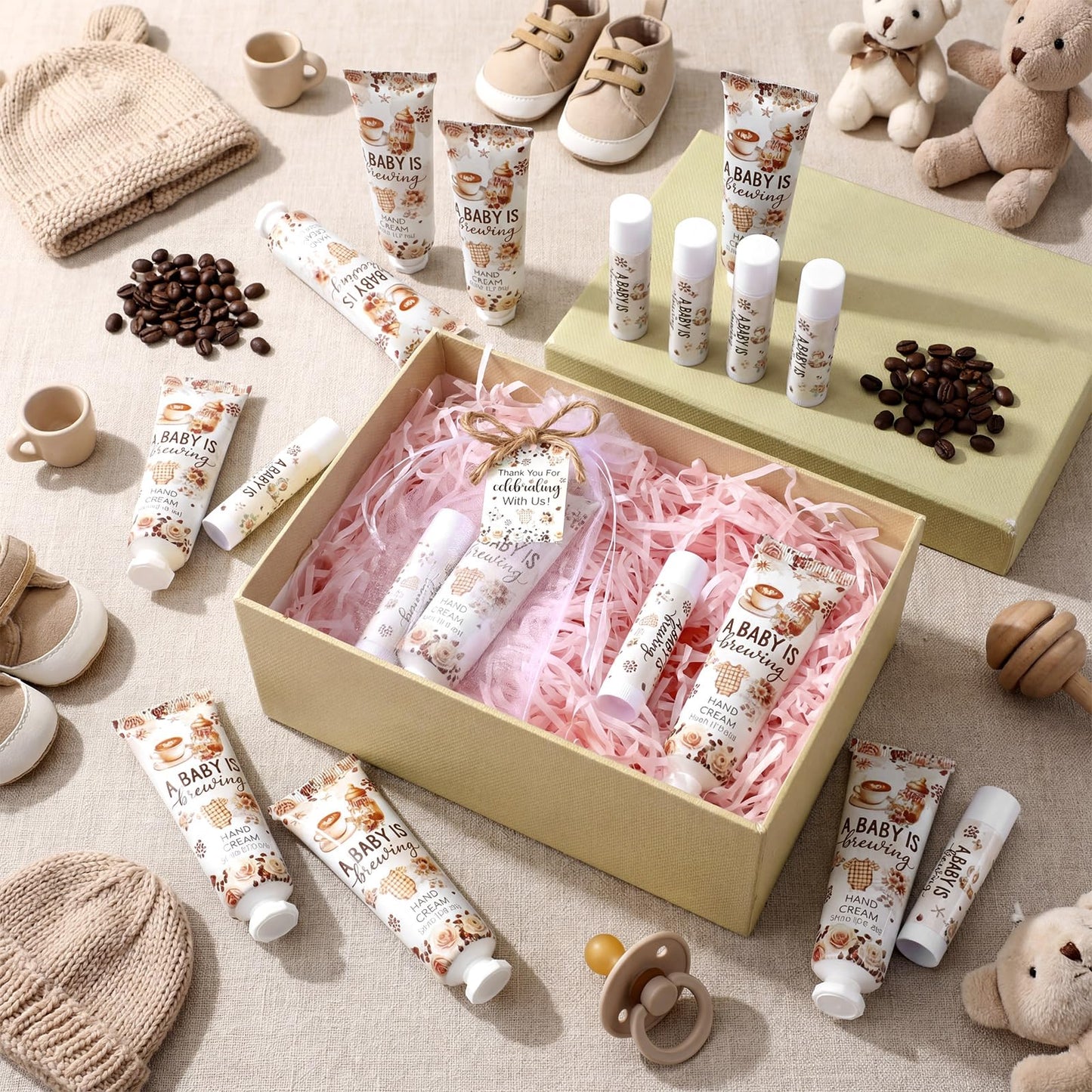 Swiffen 48 Sets a Baby Is Brewing Baby Shower Favors for Guests Coffee Babies Shower Gift Hand Cream and Lip Balm Bulk Thank You Souvenir for Pregnancy Diaper Party Supplies Gender Reveal Games Prizes
