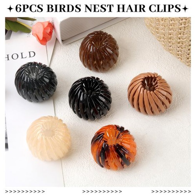 6Pcs Bird Nest Magic Hair Clips Hair Nest for Bun Strong Ponytail Holders for Women Girls (Glossy Transparent Jelly, Small)