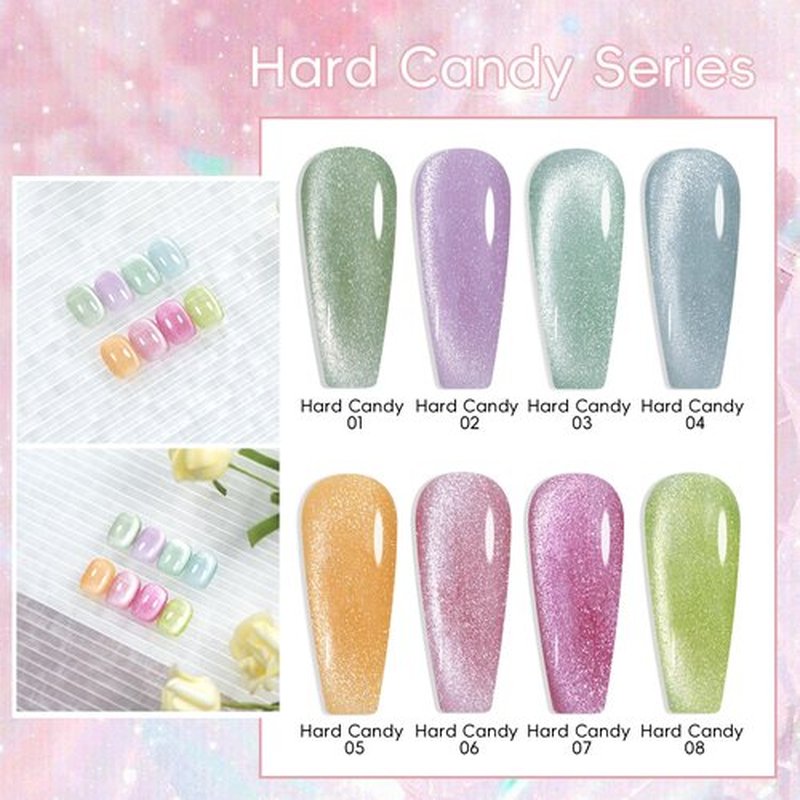 ADHERE Cat Eye Gel Nail Polish, Magnetic Gel Polish Set 12ml 8 Colors with 1 Magnet Sticks, Cat Eye Effect Nail Gel Soak off Nail Art Gift for Ladies ﻿