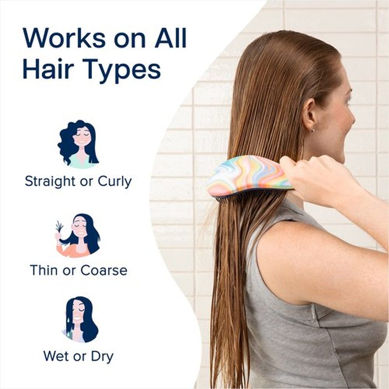 Crave Naturals Glide Thru Detangling Brush for Adults and Kids - Detangler Hair Brush for Curly or Straight, Wet or Dry Hair - Gentle on Tangles Hairbrush and Comb - 7.5 x 3-Inch, Soft Hazy Swirl