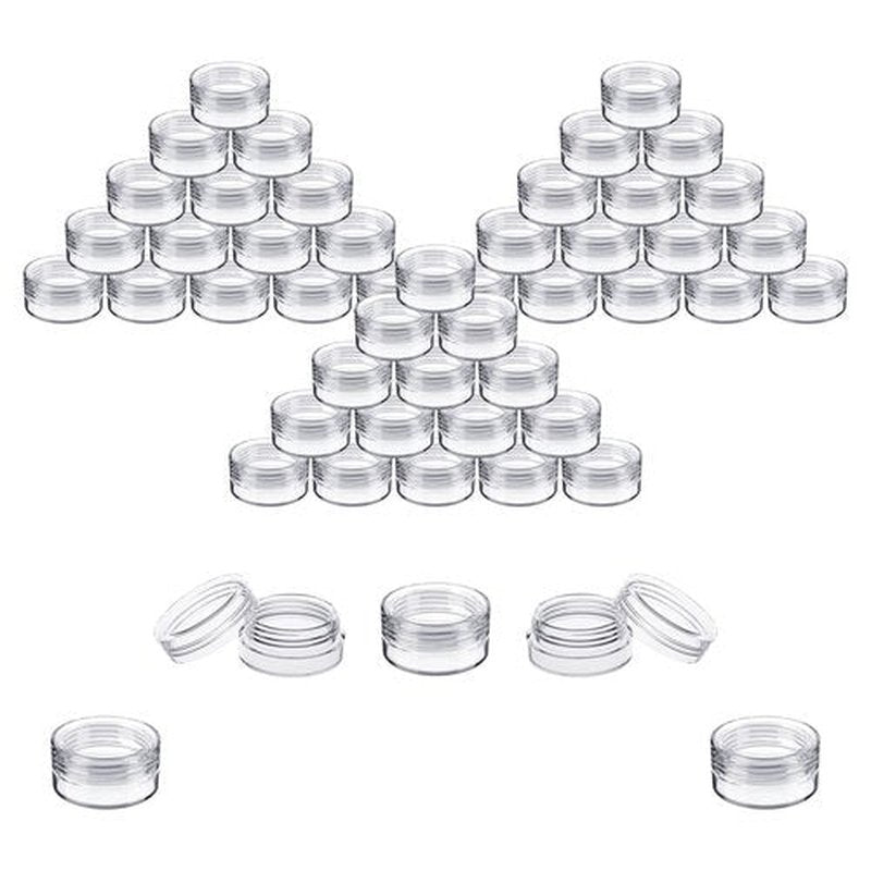 Houseables 3 Gram Jar, 3 ML, Clear, 50 Pk, BPA Free, Cosmetic Sample Empty Container, Plastic, Round Pot, Screw Cap Lid, Small Tiny 3g Bottle, for Make Up, Eye Shadow, Nails, Powder, Paint, Jewelry