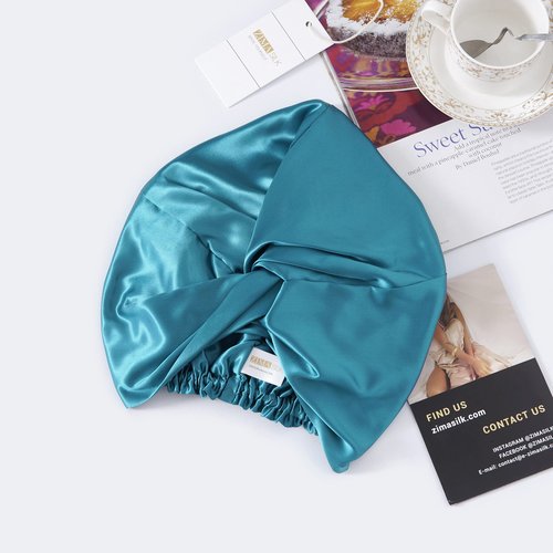 ZIMASILK 22 Momme 100% Mulberry Silk Bonnet for Sleeping & Women Hair Care, Highest Grade 6A Silk hair wrap for sleeping with Premium Elastic Stay On Head (1Pc, Peacock Green)