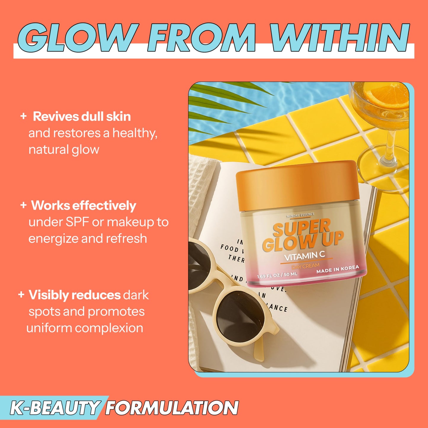 Sunday Essence Vitamin C Day Cream - Dermatologist Tested, Anti- Aging, Korean Skin Care - Hydrates, Evens Skin Tone & Boosts Radiance - Clean Beauty, Vegan, Non-GMO, Cruelty-Free - 1.69 Fl Oz