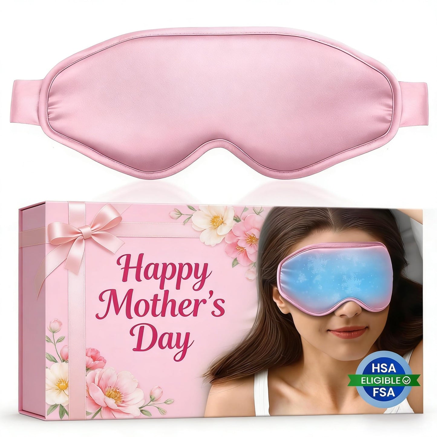 Cooling Eye Mask for Puffy Eyes, Pink Self Care Gifts for Women, Reusable Gel Ice Pack Cold Compress for Headache & Migraine Relief, Adjustable Weighted Sleep Mask for Tired Eyes, Relaxation & Spa