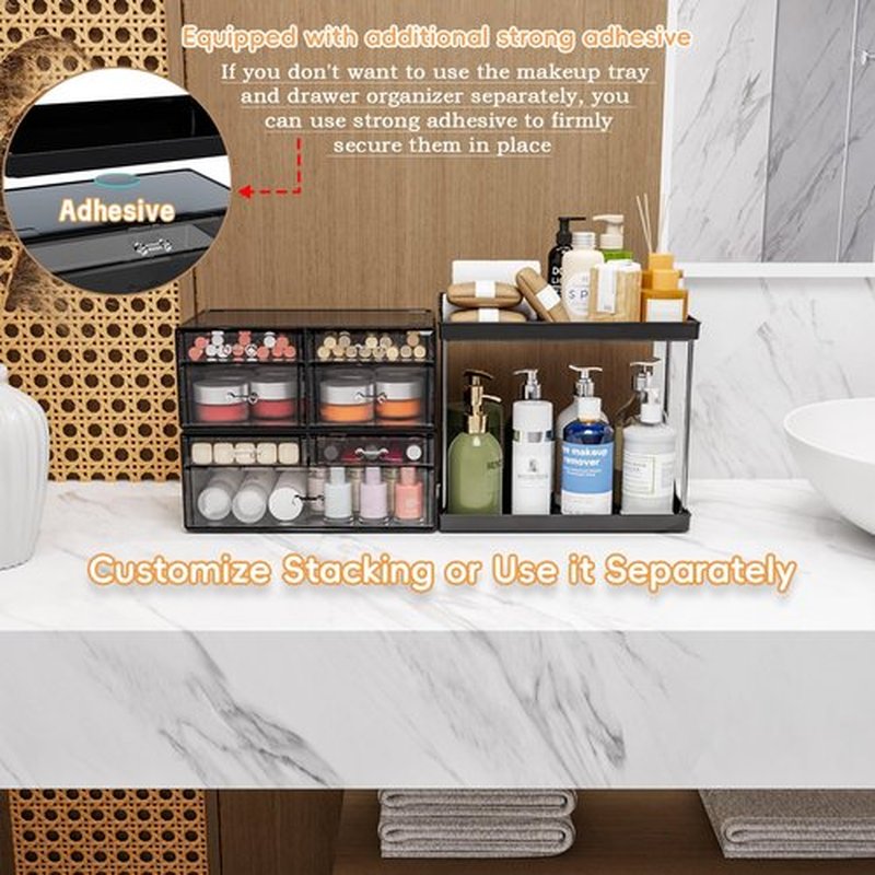 Yieach 3 Pack Clear Makeup Organizer With Drawers - Stackable Design,19.1" Tall Large Capacity - Suitable as Bathroom Counter Organizer,Vanity Perfume Organizer,Dresser Top Organizer for Bedroom