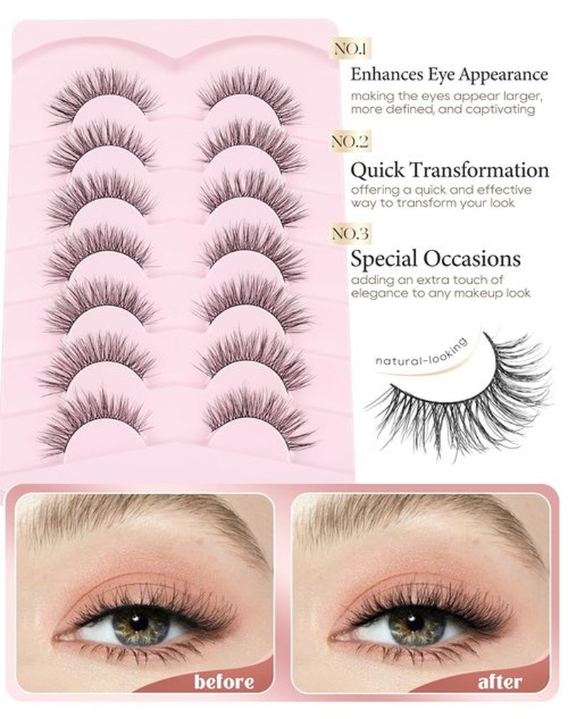 Onlyall Natural Lashes Wispy Lashes Natural Look False Eyelashes Natural Flared Eyelashes False Eye Lashes Soft Fluffy Lashes 7 Pairs DK37