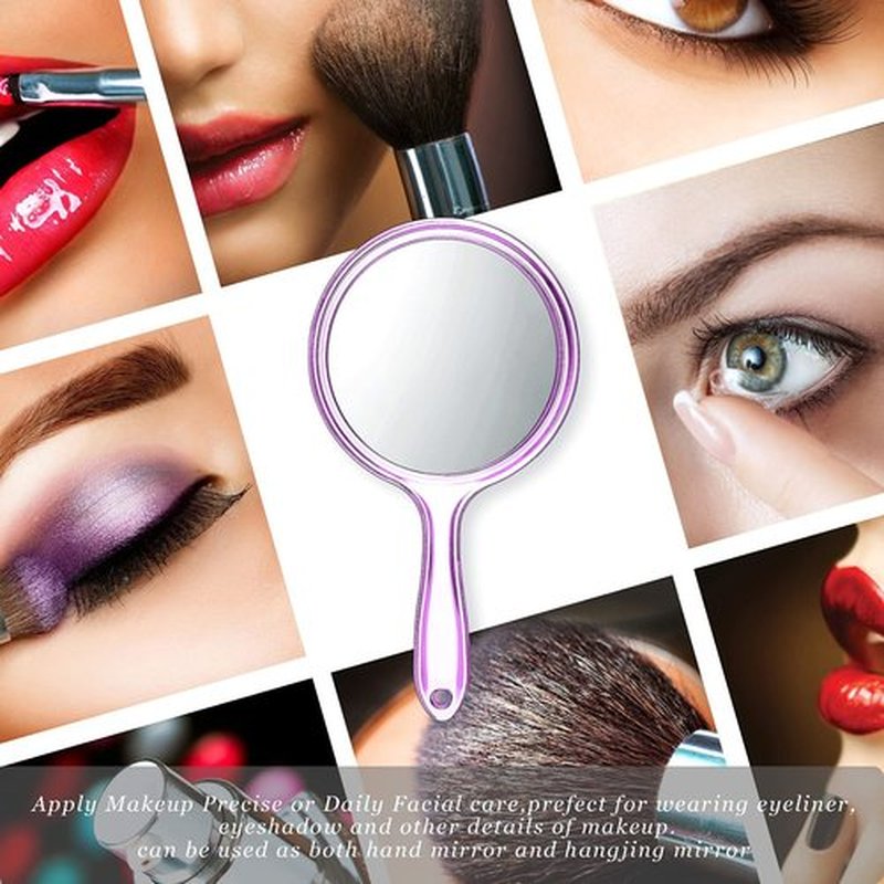 Jetec Hand Mirror Double Sided Handheld Mirror 1X/ 2X Magnifying Mirror with Handle Mirror Rounded Shape Makeup Mirror (Purple)