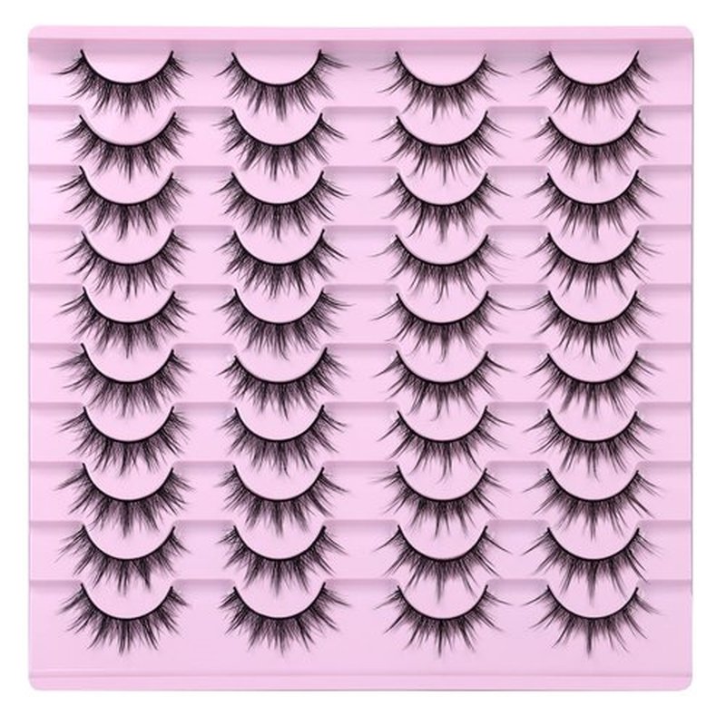 JIMIRE False Manga Eyelashes, 20 Pairs 3D Fluffy Crossed Thin, Spiky Wispy Lashes, Natural Cluster Look, Soft Reusable Fake Lashes, 2 Styles Mixed, Black, Cruelty Free, Vegan