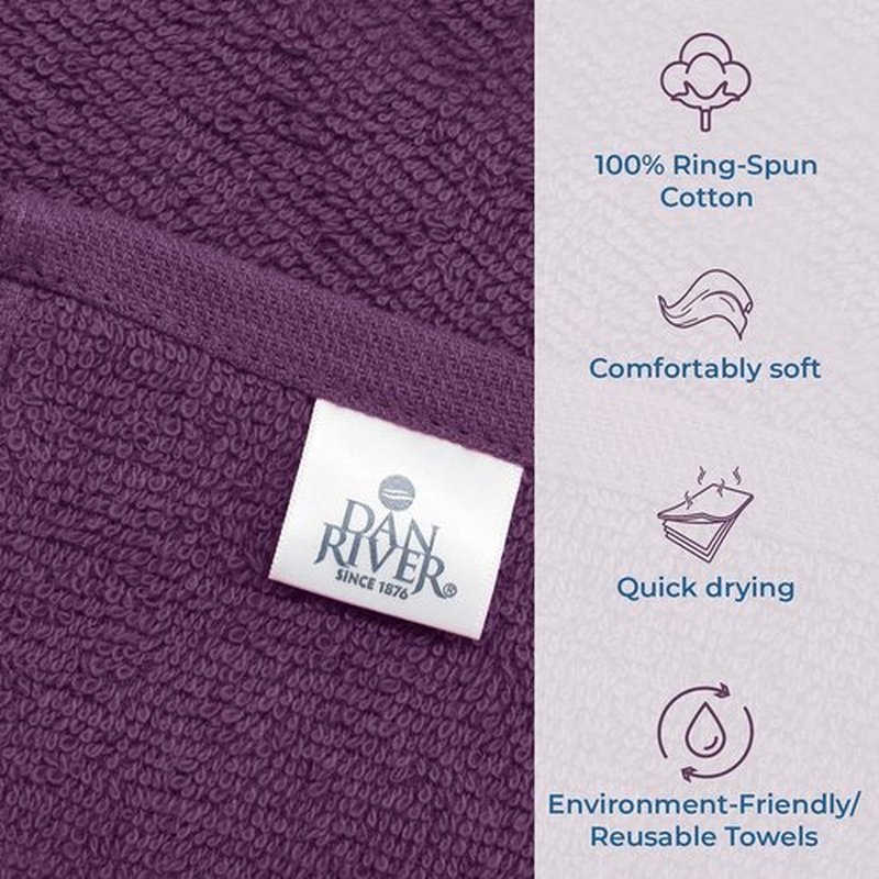 DAN RIVER 100% Cotton Washcloths 24 Pack Premium Quality Face and Body Cloth, Quick Dry Essential Towels for Bathroom, Hand, Kitchen & Cleaning, Baby Washcloths | 12X12 in | 400 GSM | Purple
