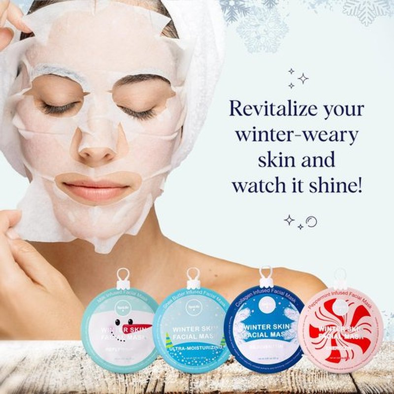 SpaLife Winter Skin Facial Mask 12-Count Set - Infused with 4 Skin-Loving Ingredients - Moisturizing and Hydrating Sheet Masks - Rejuvenating Spa Treatment for a Glowing Complexion