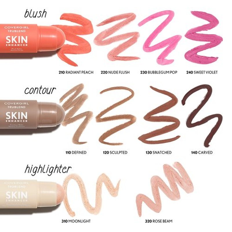 CoverGirl Trublend Skin Enhancer Balm Stick, 210 Radiant Peach, Blush Stick, Vegan Formula, Easy to Use, Glides on Effortlessly, Non-Greasy, Doesn't Crease, 0.21oz