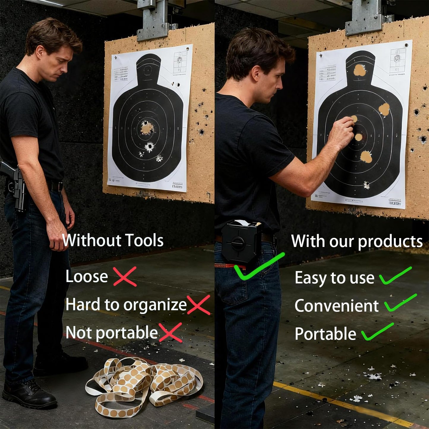 Target Pasters for Shooting Practice Cardboard, Tactical Belt Clip, Self Adhesive Target Stickers, 0.8 Inch Stickers for USPSA, IPSC, IDPA Shooting Training Range, 2000pcs Per Roll, Black