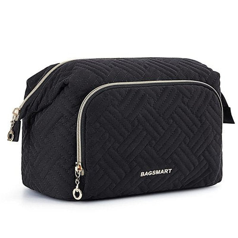 BAGSMART Travel Makeup Bag, Cosmetic Bag Make Up Organizer Case,Large Wide-open Pouch for Women Purse for Toiletries Accessories Brushes Black