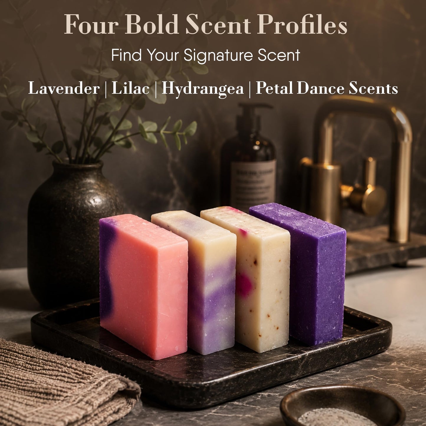 360 Feel - Floral Bar Soap Set - Made in the USA - Castile Handmade All Natural Cold Processed - Infused with Lavender, Lilac , Hydrangea & Petal Dance - Moisturizing Skin Care - (5oz, 4-Pack)