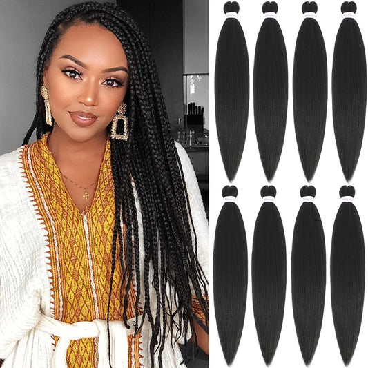 Alrence Pre Stretched Braiding Hair Long Braid 26 Inch 8 Packs Professional Braiding Hair Extensions Synthetic Crochet Twist Braids (26 Inch, 1B#)