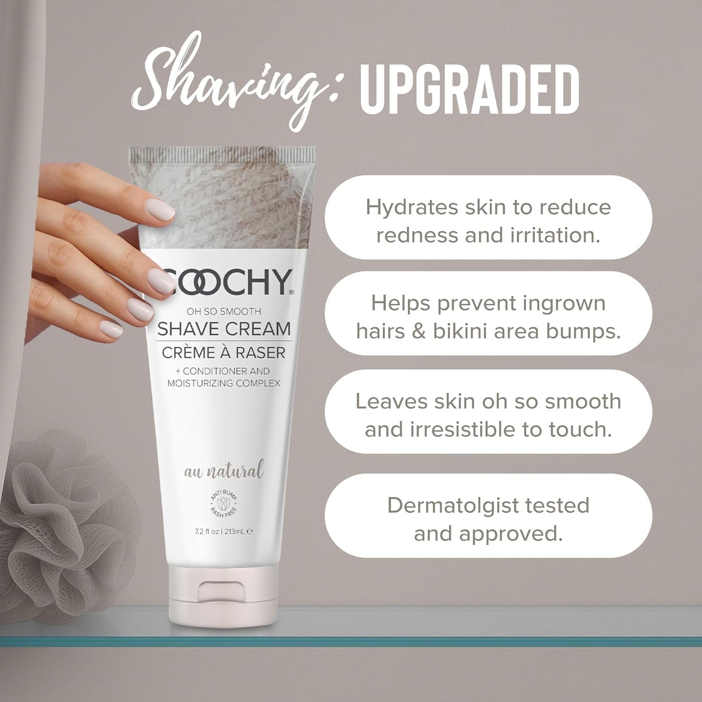 Coochy Shave Cream - Moisturizing Shave Lotion - Gentle Intimate Shaving Cream - For Bikini Area, Underarms, Legs & More - Rash-Free, Hydrating Formula - Au Natural, 12.5 oz