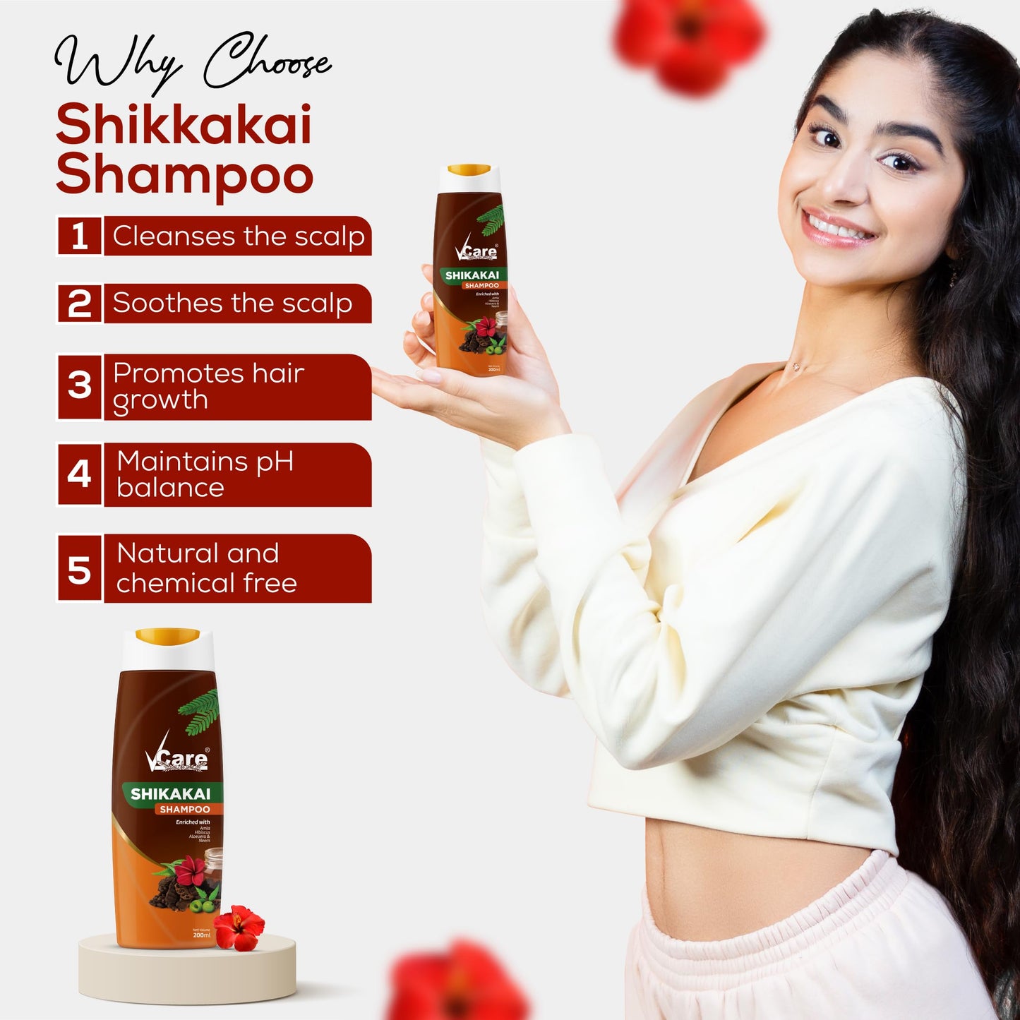 VCare Shikakai Shampoo Enriched With Amla | Hibiscus| Aloevera | Neem -200ml/6.7 Fl Oz