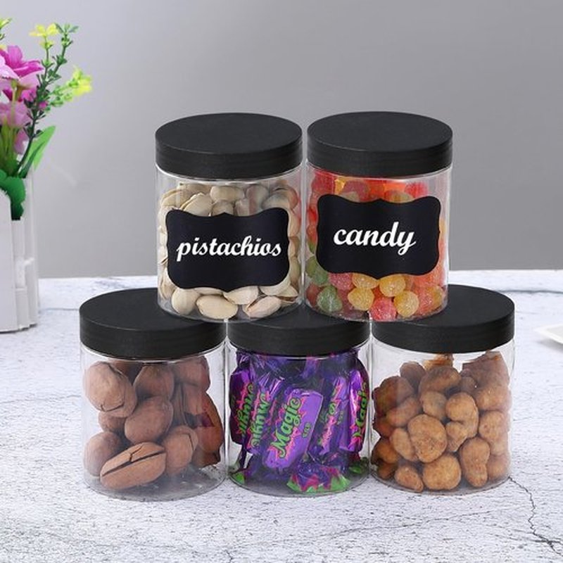 36PCS 8OZ Plastic Jars with Screw On Lids, Pen and Labels Refillable Empty Round Slime Cosmetics Containers for Storing Dry Food, Makeup, Slime, Honey Jam, Cream, Butter, Lotion (Black)