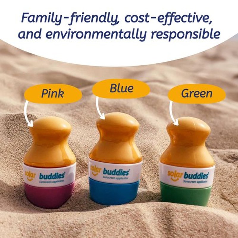 Solar Buddies Sunscreen Applicator - Single Full Pink - Refillable Roll on Sponge Sunscreen, Suncream & Lotion Applicator For Kids, Adults & Families - Holds 3.4fl oz, Perfect Size for Travel