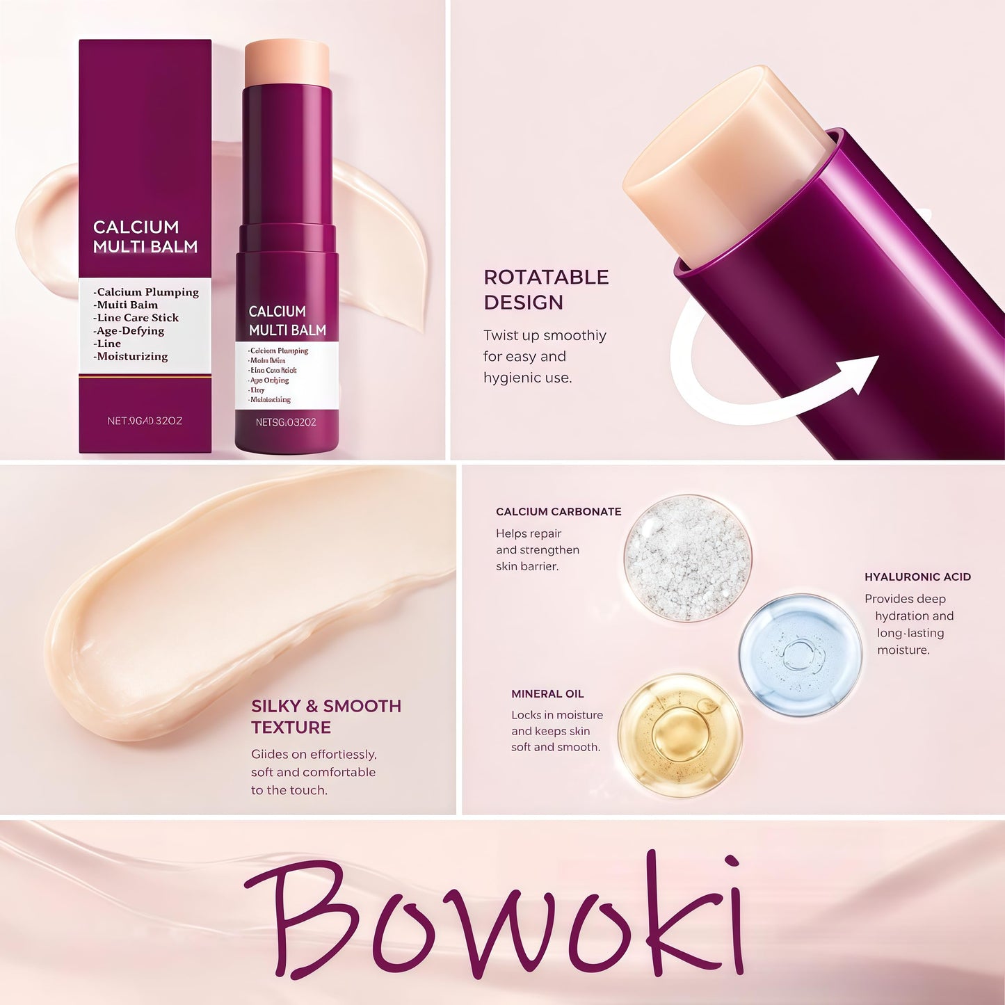 BOWOKI Calcium Multi Balm Stick 2PCS, Collagen Moisturizing Stick, Collagen Moisturing, Anti-aging, Wrinkle Core Stick, Sagging, Hydrating, Firming Skin, Suitable for Eyes, Neck, Face