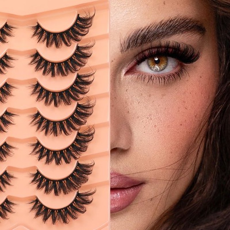 Fluffy Mink Lashes Cat Eye Wispy False Eyelashes Dramatic Thick Volume Fake Eyelashes Full Strip Faux Mink Eyelashes 7 Pairs Long 18MM Eye Lashes by ALICROWN