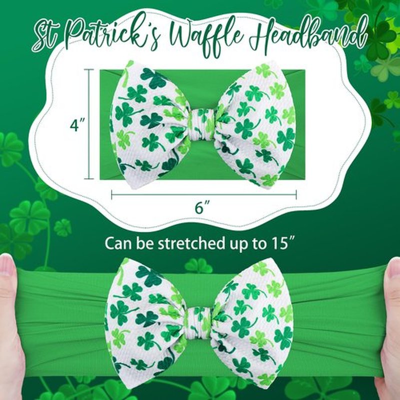 YanJie St.Patrick's Day Baby Headbands Green Bow Clover Headbands Shamrock Printed Baby Girl Bows Newborn Headbands Hair Accessories Newborn Infant