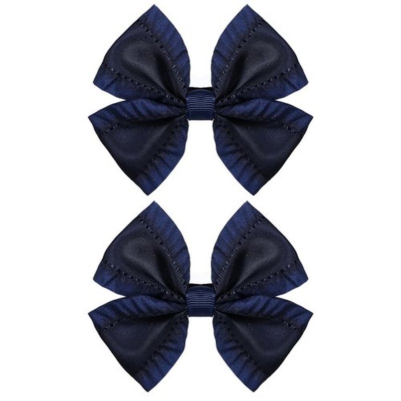 2Pcs Navy Blue Satin Ruffle Ribbon Bow Hair Clips 3inch Small Cute Silky Satin Bowknot Barrettes Alligator Hairpins Wedding Dress Accessories for Flower Girls Toddlers Teens Kids