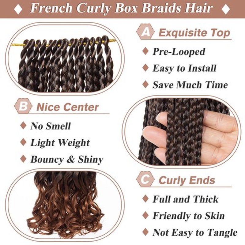 RuiYok 24 Inch French Curl Crochet Braids 9 Packs Ombre Brown Goddess Box Braids with Curly Ends Pre Looped Bohemian Crochet Hair Loose Wave Bouncy French Curl Braiding Hair for Women